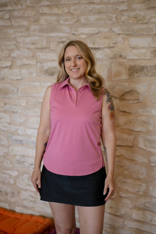 Rhone Course To Court Sleeveless Polo-Rose Mist The Rooted Soul Wellness Co.