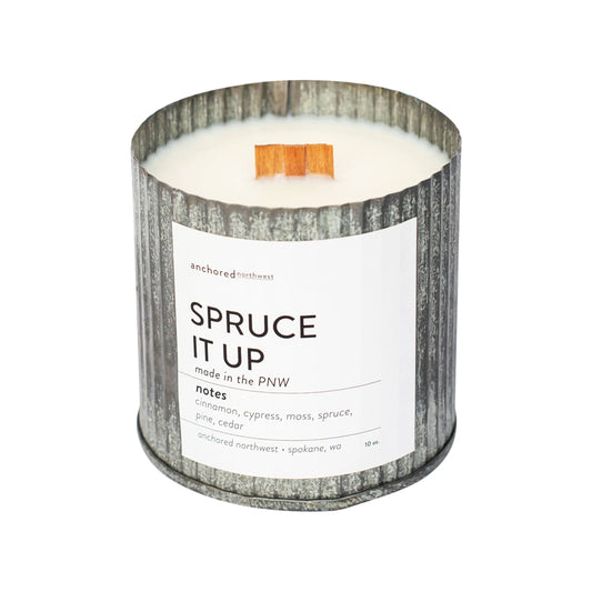 Anchored Northwest - Spruce It up Wood Wick Rustic Farmhouse Soy Candle: 10oz The Rooted Soul Wellness Co.